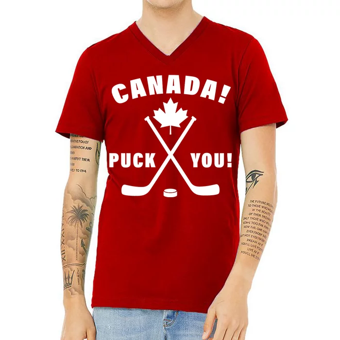 Canada Puck You Hockey V-Neck T-Shirt