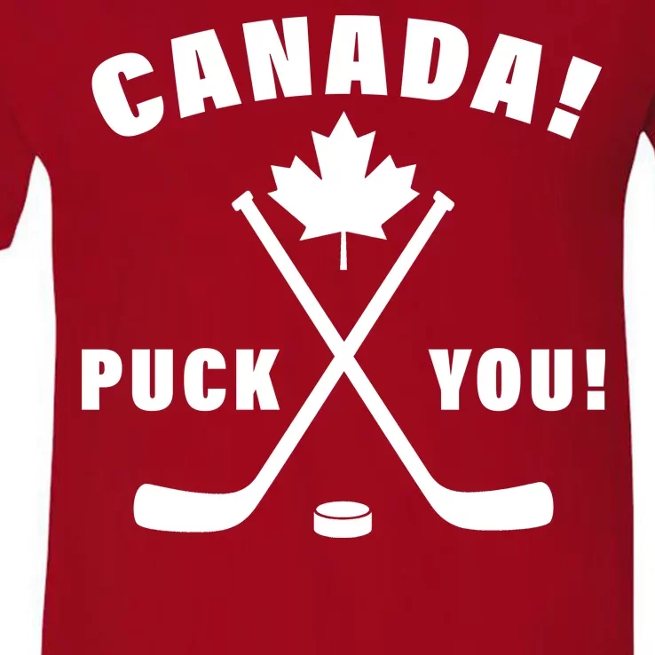 Canada Puck You Hockey V-Neck T-Shirt