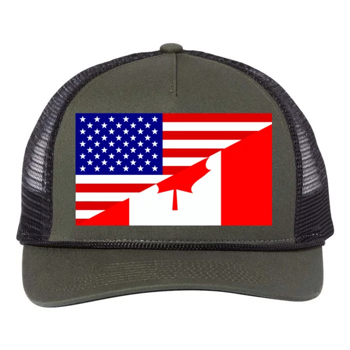 Canadian American USA Flag Retro Rope Trucker Hat Cap