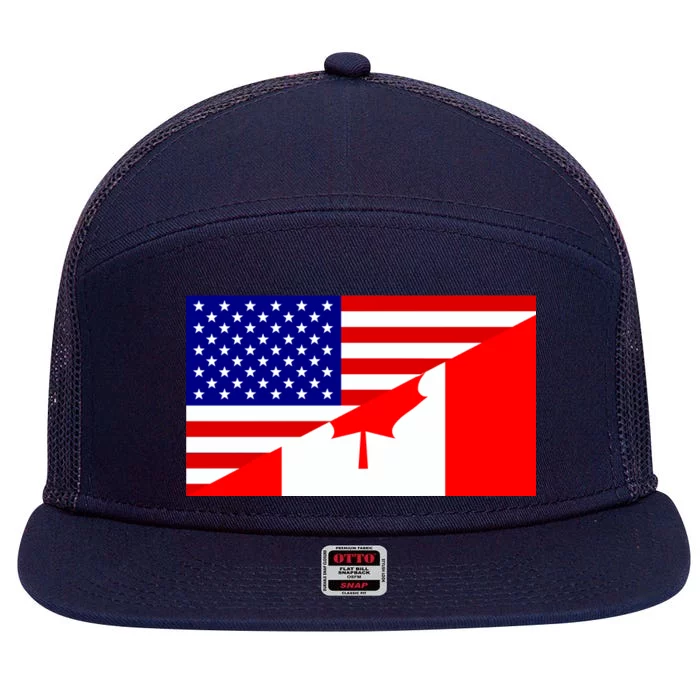 Canadian American USA Flag 7 Panel Mesh Trucker Snapback Hat