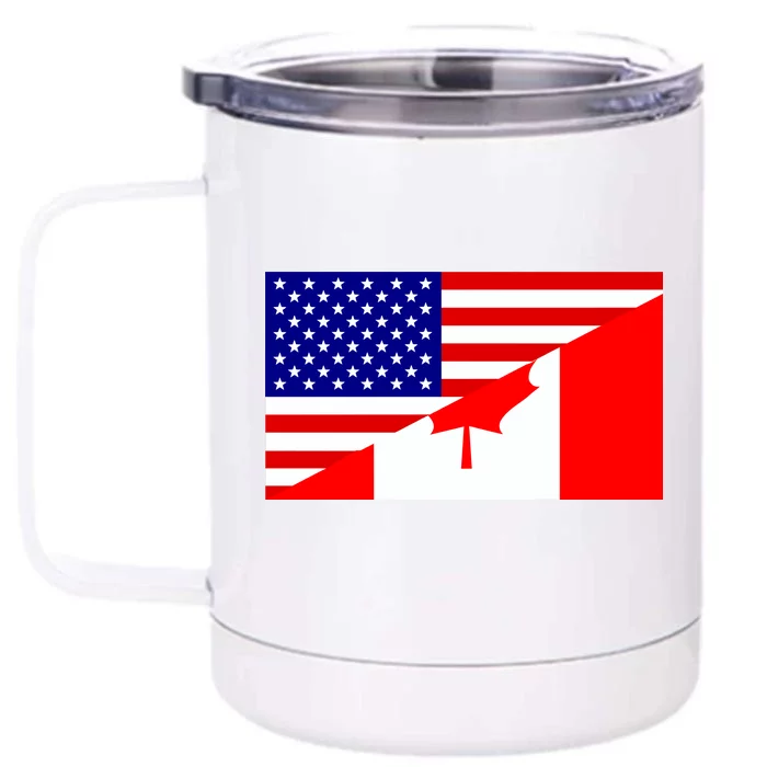 Canadian American USA Flag Front & Back 12oz Stainless Steel Tumbler Cup