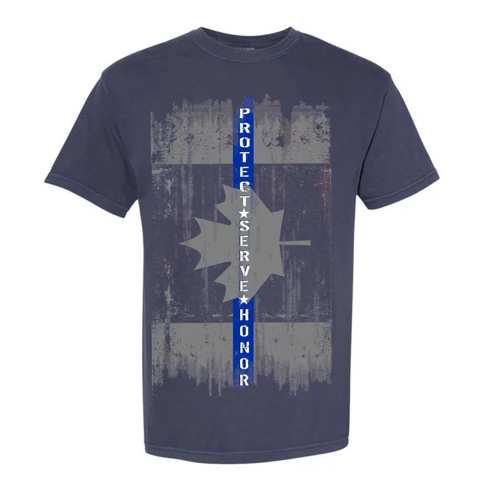 Canadian Vintage Flag Police Blue Stripe Line Garment-Dyed Heavyweight T-Shirt