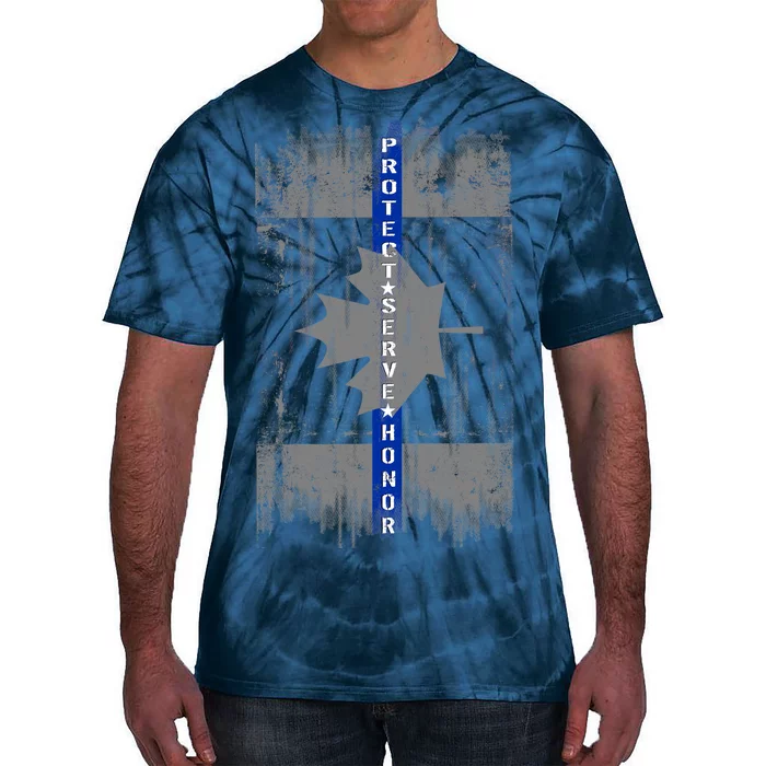 Canadian Vintage Flag Police Blue Stripe Line Tie-Dye T-Shirt