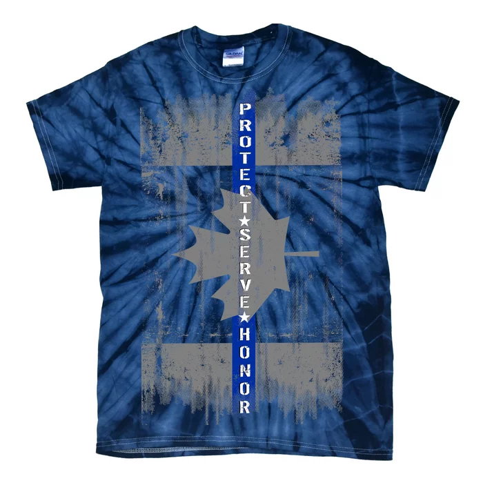 Canadian Vintage Flag Police Blue Stripe Line Tie-Dye T-Shirt