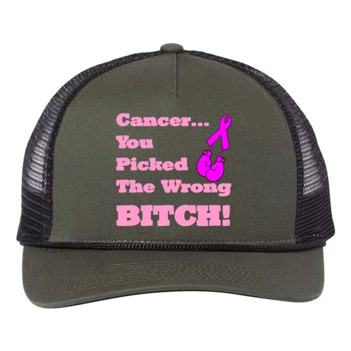 Cancer You Picked The Wrong Bitch Breast Cancer Retro Rope Trucker Hat Cap