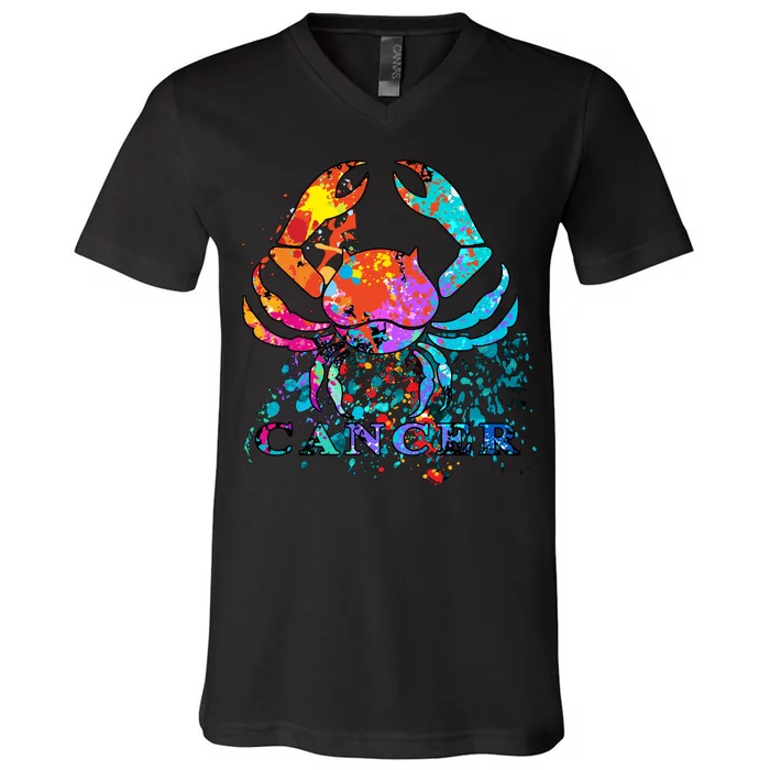 Cancer Zodiac Sign Crab Colorful V-Neck T-Shirt