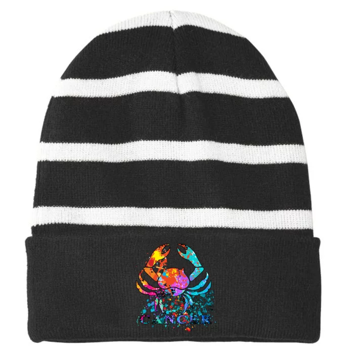 Cancer Zodiac Sign Crab Colorful Striped Beanie with Solid Band