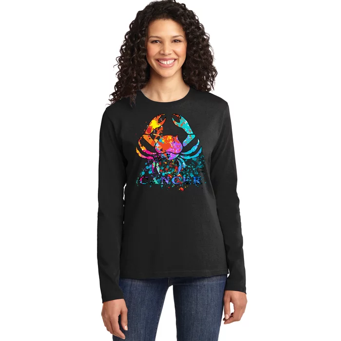 Cancer Zodiac Sign Crab Colorful Ladies Long Sleeve Shirt