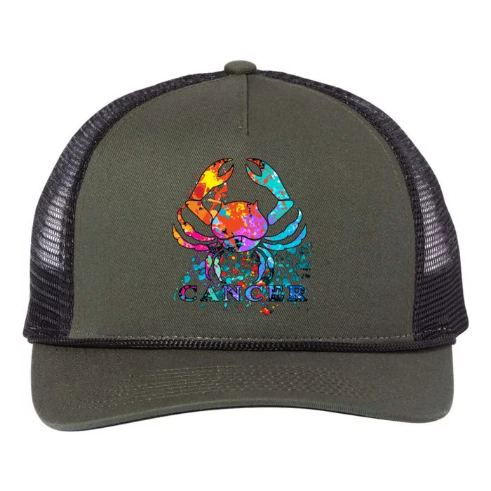 Cancer Zodiac Sign Crab Colorful Retro Rope Trucker Hat Cap