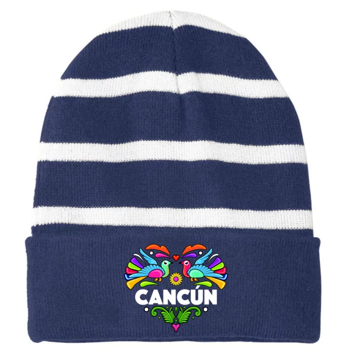 Cancun Artistic Heart Striped Beanie with Solid Band