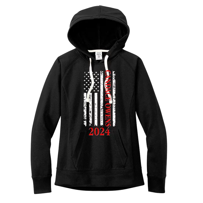 Candace Owens 2024 Distressed US Flag Women's Fleece Hoodie