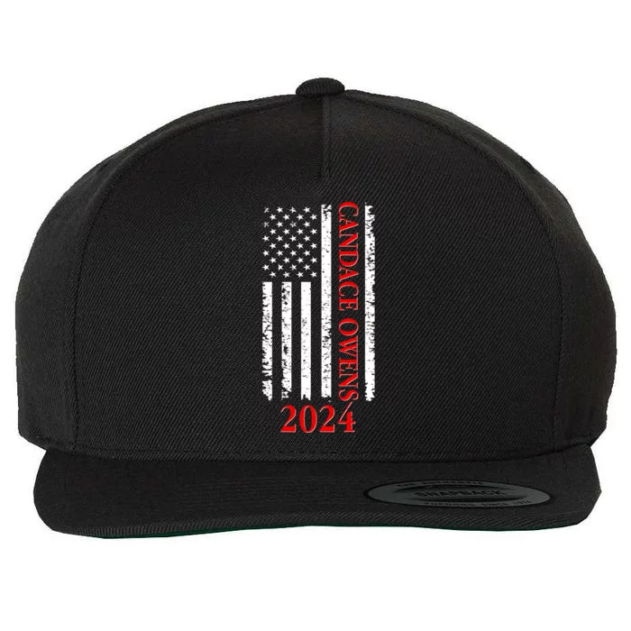 Candace Owens 2024 Distressed US Flag Wool Snapback Cap