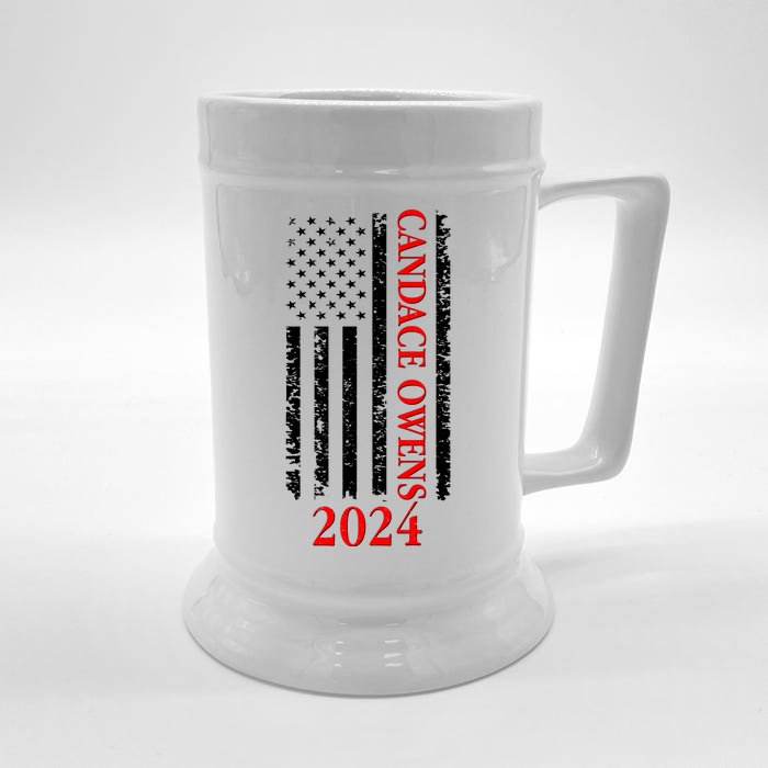 Candace Owens 2024 Distressed US Flag Front & Back Beer Stein