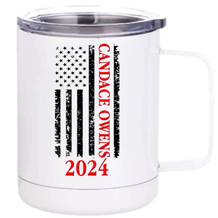 Candace Owens 2024 Distressed US Flag Front & Back 12oz Stainless Steel Tumbler Cup