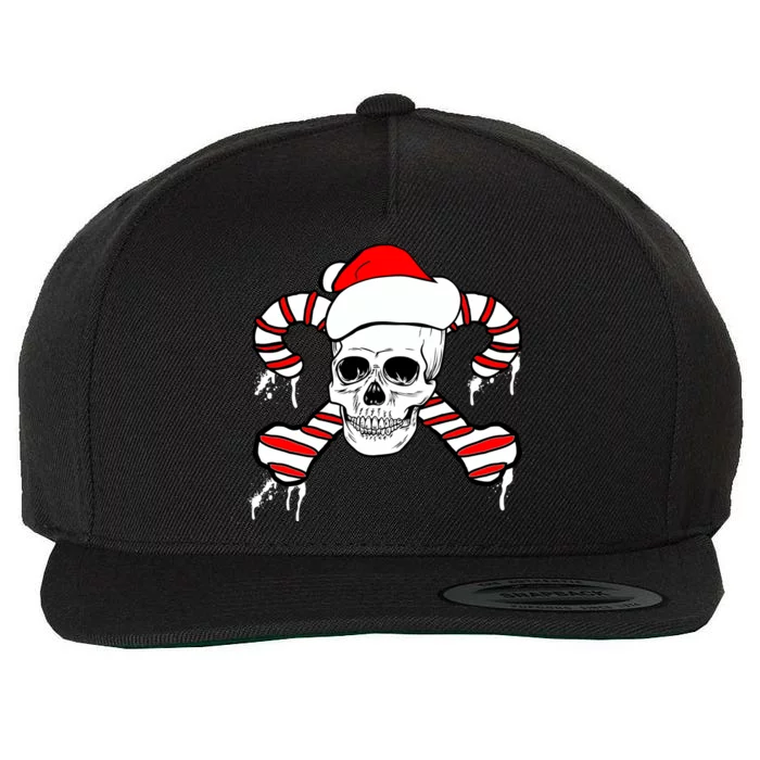 Candy Cane Skull Wool Snapback Cap