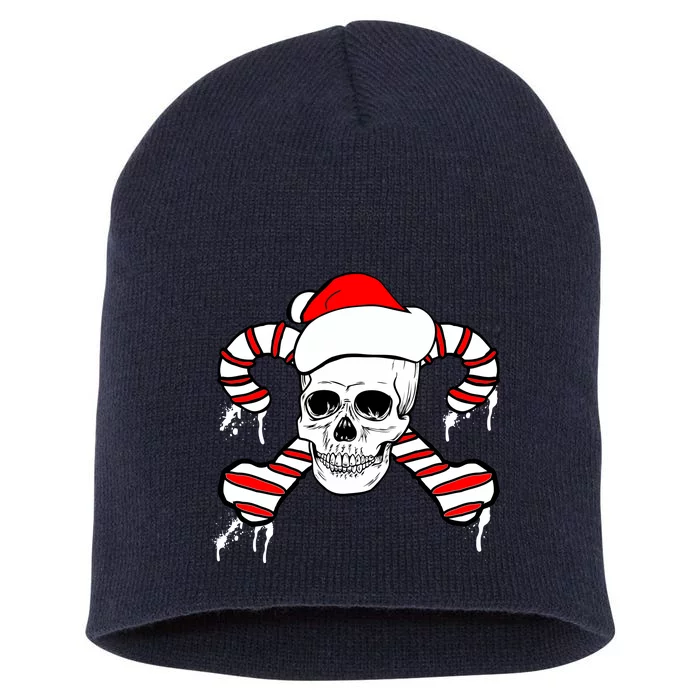 Candy Cane Skull Short Acrylic Beanie