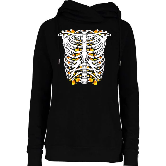 Candy Corn Skeleton Hallween Costume Womens Funnel Neck Pullover Hood