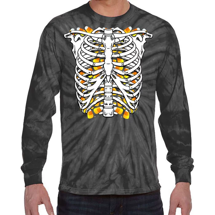 Candy Corn Skeleton Hallween Costume Tie-Dye Long Sleeve Shirt