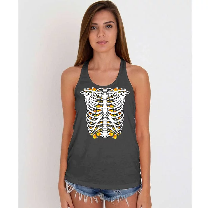 Candy Corn Skeleton Hallween Costume Women's Knotted Racerback Tank