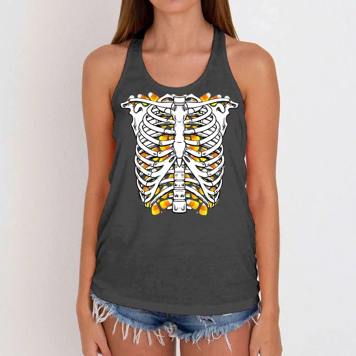 Candy Corn Skeleton Hallween Costume Women's Knotted Racerback Tank