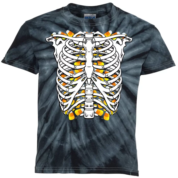 Candy Corn Skeleton Hallween Costume Kids Tie-Dye T-Shirt