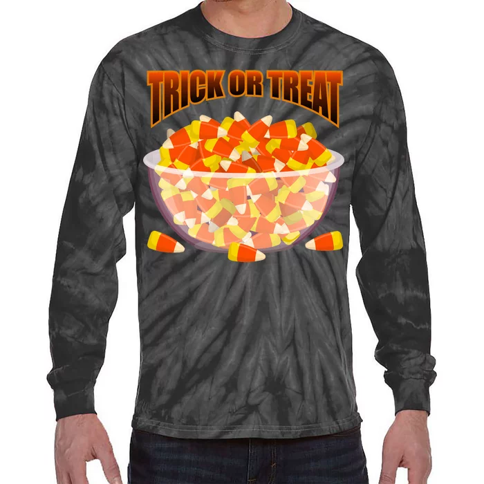 Candy Corn Trick or Treat Halloween Tie-Dye Long Sleeve Shirt