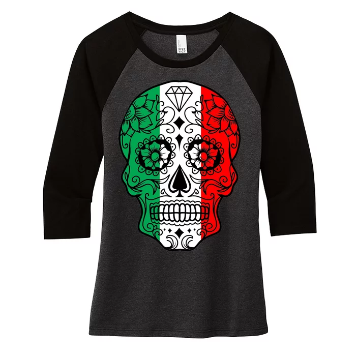 Candy Diamond Skull of Italy Women's Tri-Blend 3/4-Sleeve Raglan Shirt