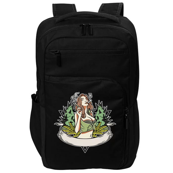 Cannabis Lady Smoking Pot Impact Tech Backpack