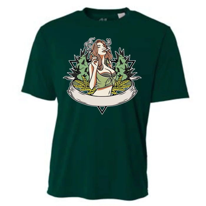 Cannabis Lady Smoking Pot Cooling Performance Crew T-Shirt