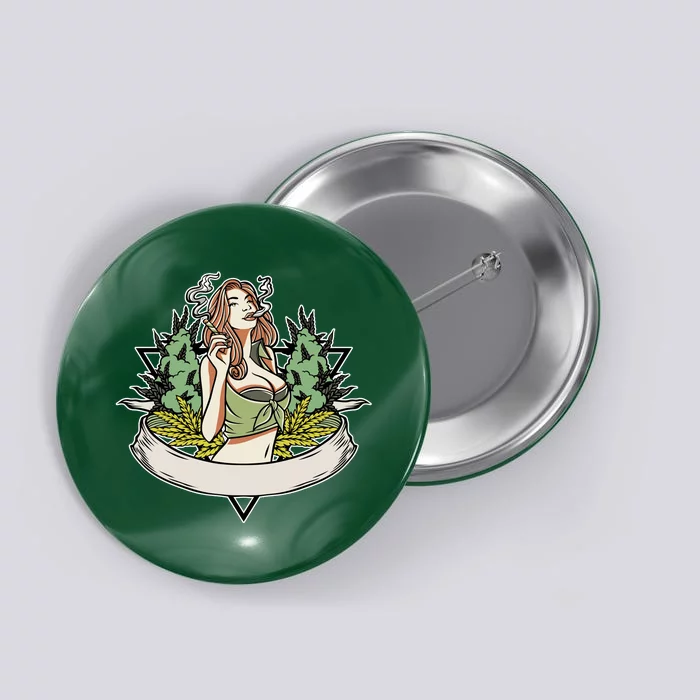 Cannabis Lady Smoking Pot Button