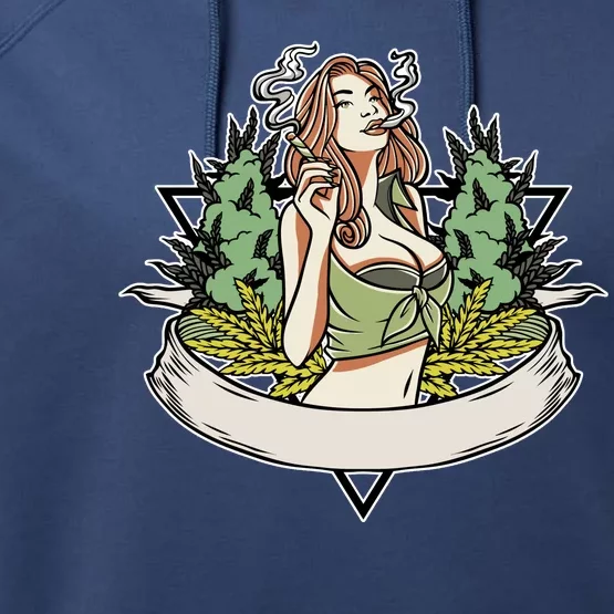 Cannabis Lady Smoking Pot Performance Fleece Hoodie