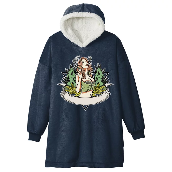 Cannabis Lady Smoking Pot Hooded Wearable Blanket