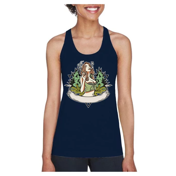 Cannabis Lady Smoking Pot Women's Racerback Tank