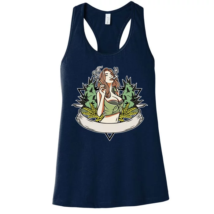 Cannabis Lady Smoking Pot Women's Racerback Tank