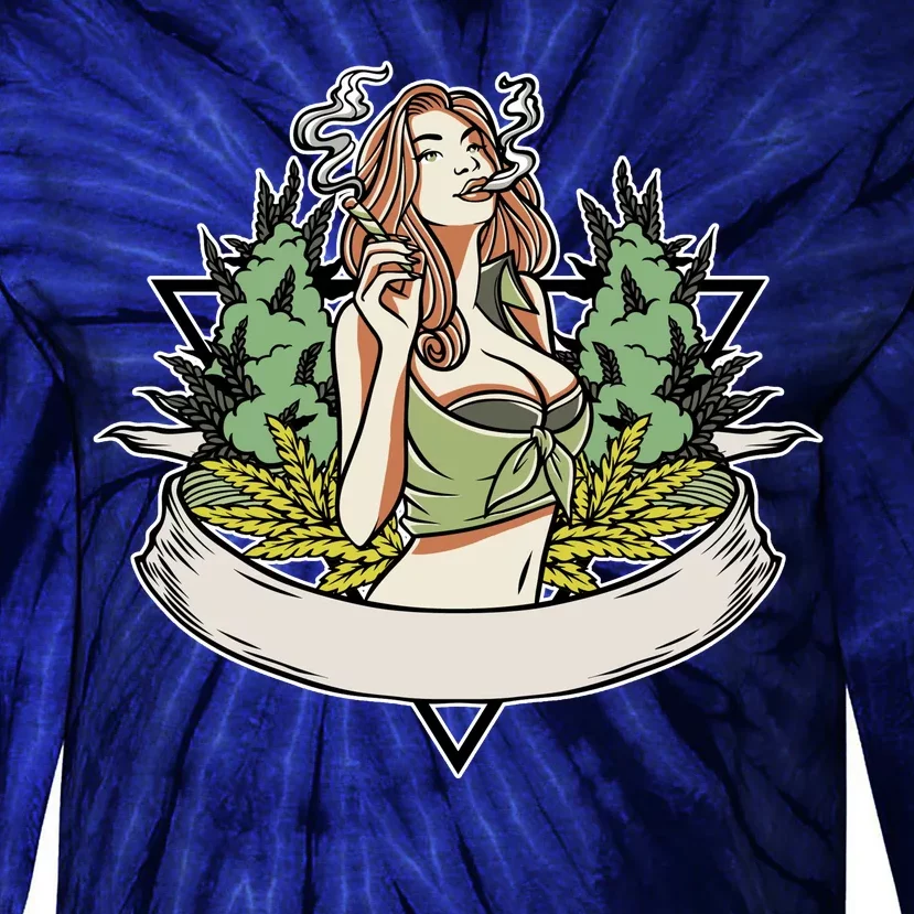 Cannabis Lady Smoking Pot Tie-Dye Long Sleeve Shirt