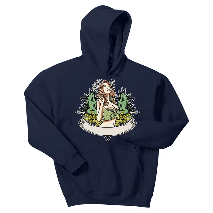 Cannabis Lady Smoking Pot Kids Hoodie