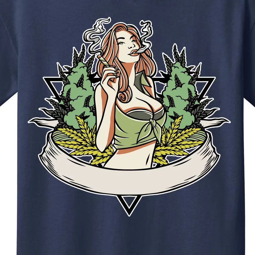 Cannabis Lady Smoking Pot Kids T-Shirt