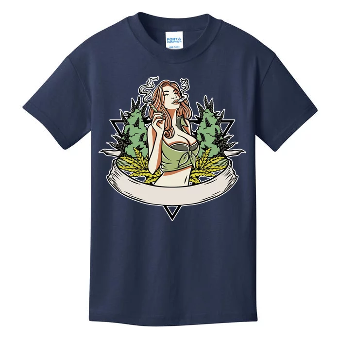 Cannabis Lady Smoking Pot Kids T-Shirt