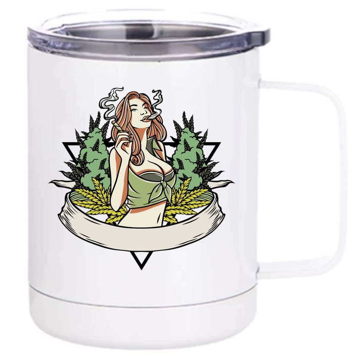 Cannabis Lady Smoking Pot Front & Back 12oz Stainless Steel Tumbler Cup