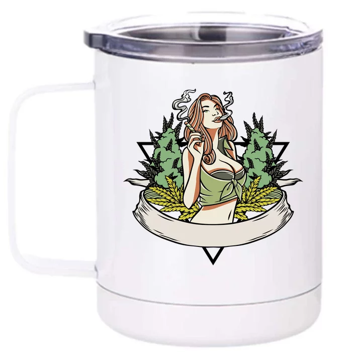 Cannabis Lady Smoking Pot Front & Back 12oz Stainless Steel Tumbler Cup