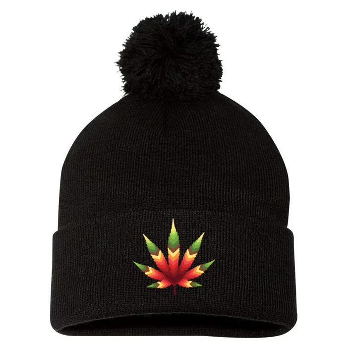 Cannabis Leaf Pom Pom 12in Knit Beanie