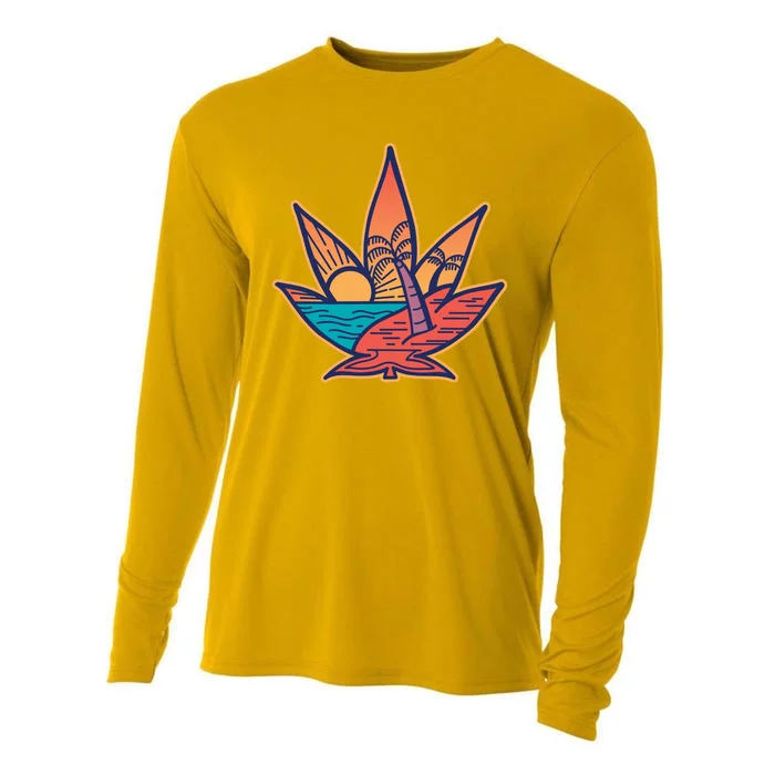 Cannabis Leaf Beach Cooling Performance Long Sleeve Crew