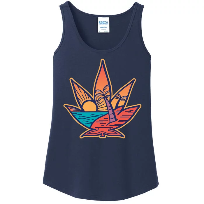 Cannabis Leaf Beach Ladies Essential Tank