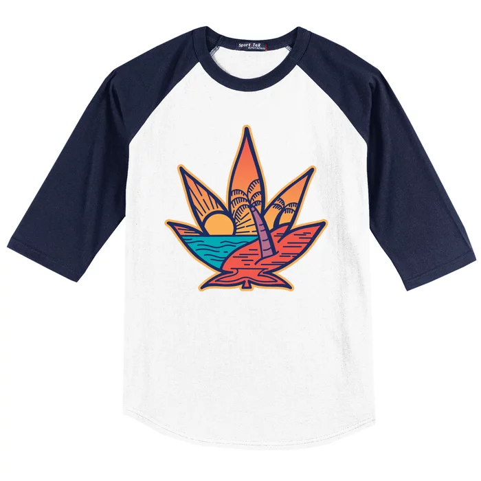 Cannabis Leaf Beach Baseball Sleeve Shirt