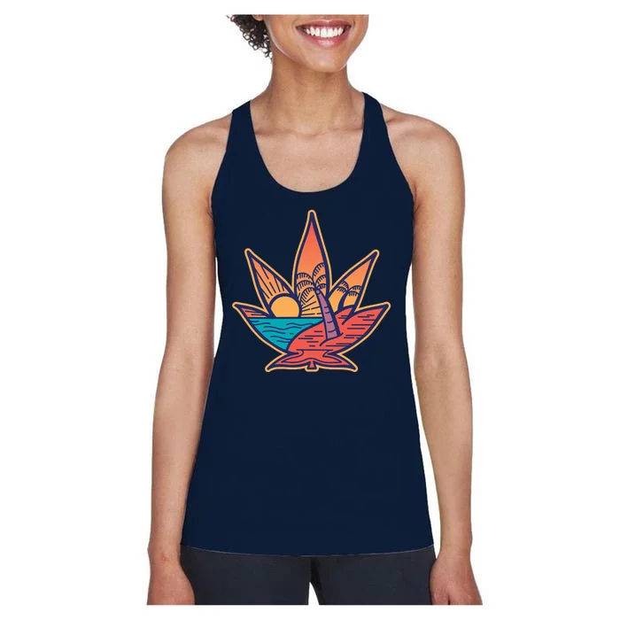 Cannabis Leaf Beach Women's Racerback Tank