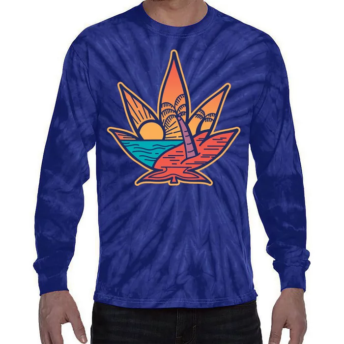 Cannabis Leaf Beach Tie-Dye Long Sleeve Shirt