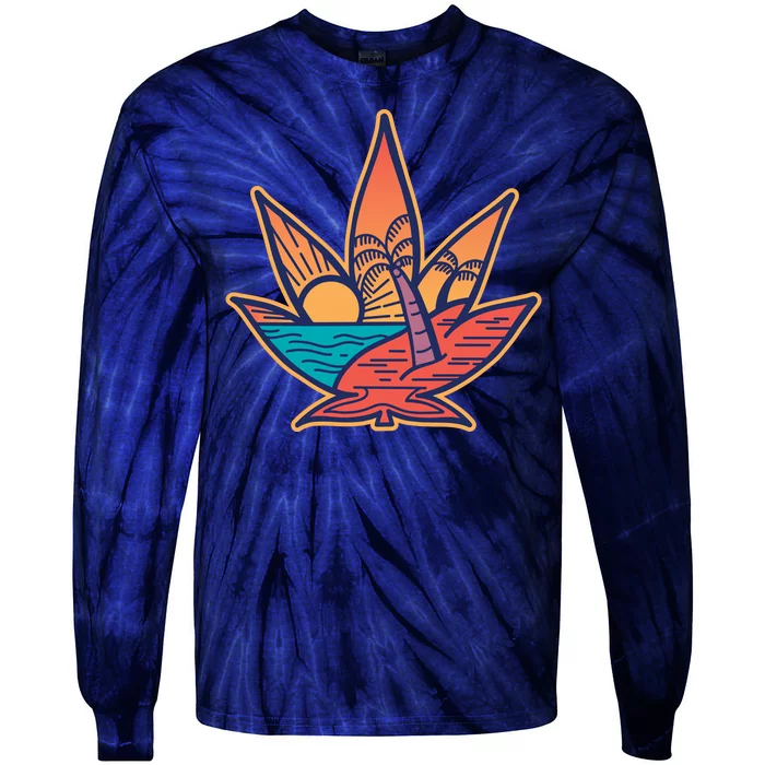 Cannabis Leaf Beach Tie-Dye Long Sleeve Shirt