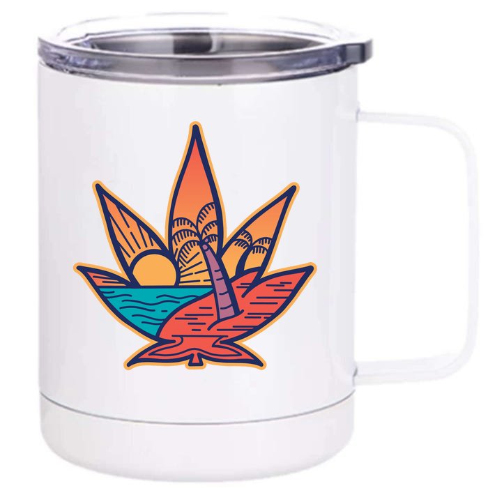 Cannabis Leaf Beach Front & Back 12oz Stainless Steel Tumbler Cup