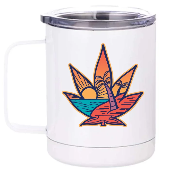 Cannabis Leaf Beach Front & Back 12oz Stainless Steel Tumbler Cup