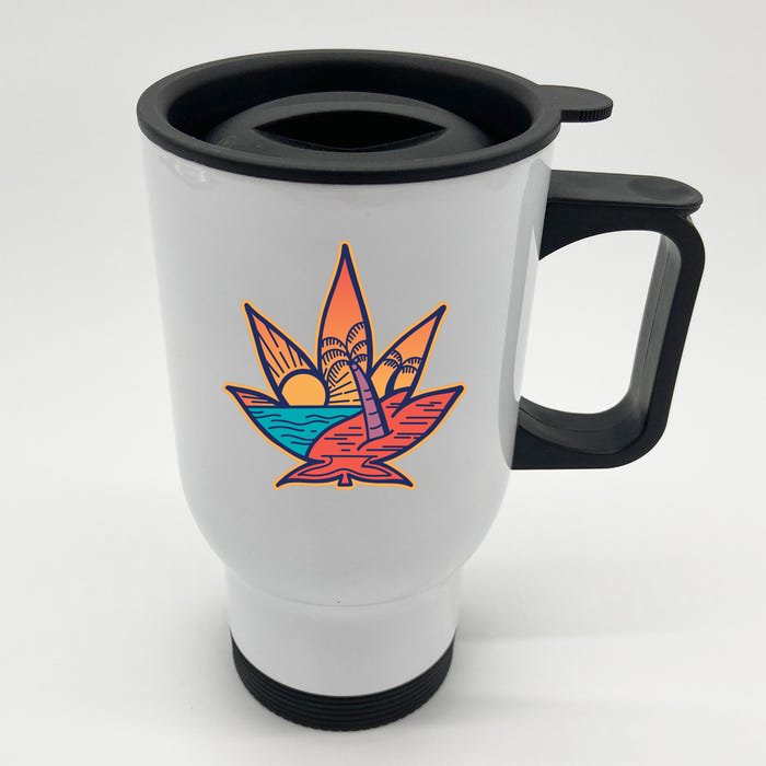 Cannabis Leaf Beach Front & Back Stainless Steel Travel Mug